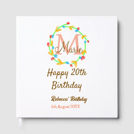 Livro De Visitas Happy 20th Birthday red add name monogram wreath