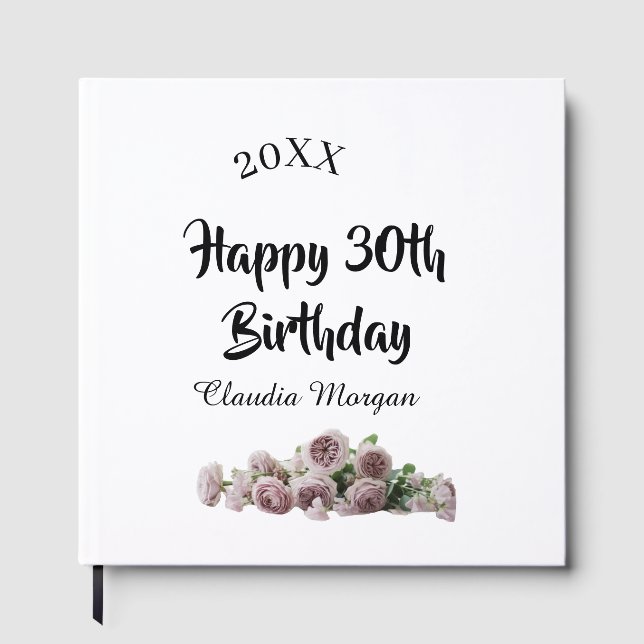 Livro De Visitas Happy 30th birthday pink white mauve floral name y (Frente)