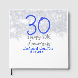 Livro De Visitas Happy 30th wedding anniversary silver blue glitter
