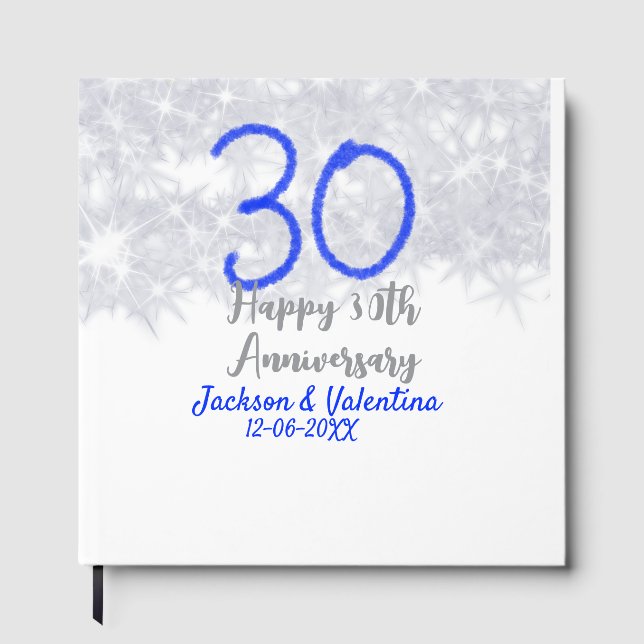 Livro De Visitas Happy 30th wedding anniversary silver blue glitter (Frente)
