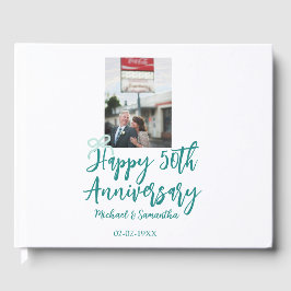 Livro De Visitas Happy 50th anniversary photo turquoise bow name da