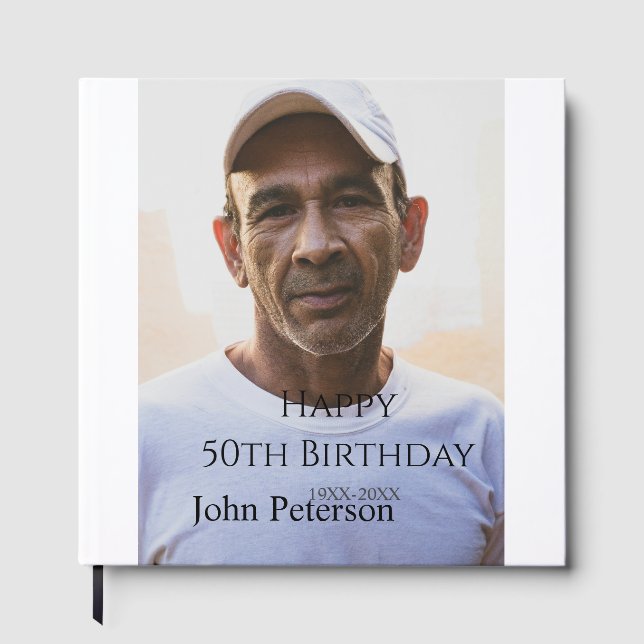 Livro De Visitas Happy 50th birthday name photo year man simple min (Frente)