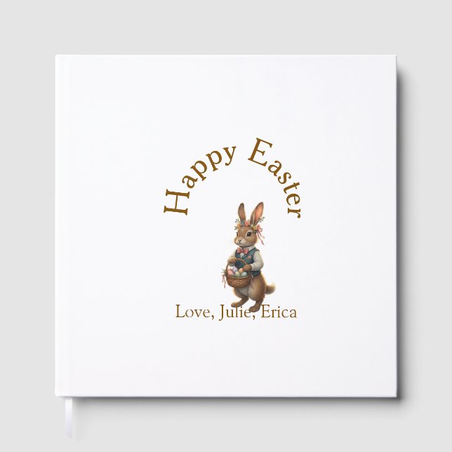 Livro De Visitas Happy Easter brown bunny with eggs love add name  (Frente)