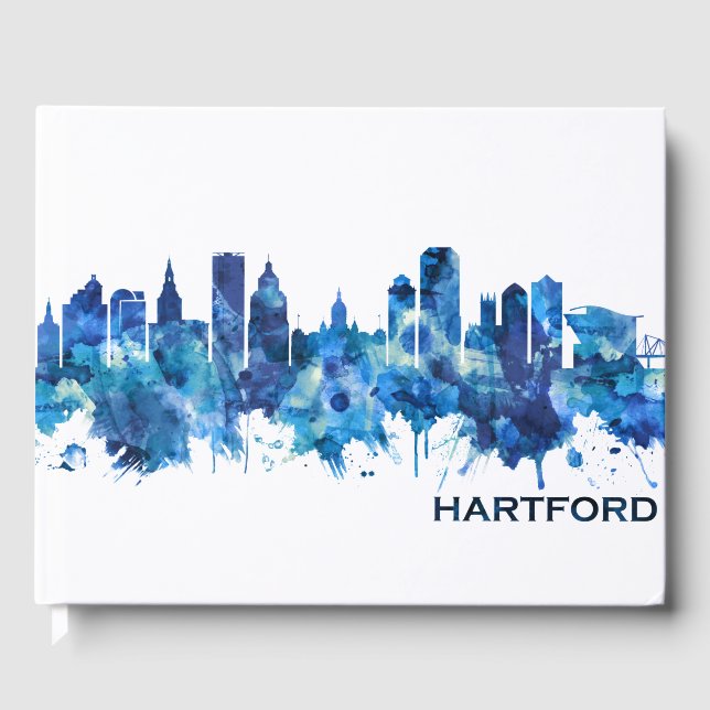 Livro De Visitas Hartford Connecticut Skyline Blue (Frente)