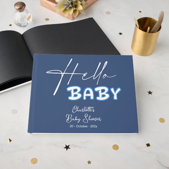 Livro De Visitas Hello Baby Elegant Dark Blue Baby Shower (Frente aberta)