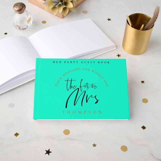 Livro De Visitas Hen Party Future Mrs Name Na moda Script Neo Green (Frente aberta)
