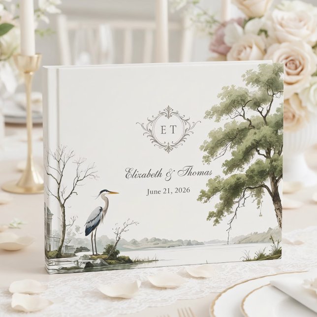 Livro De Visitas Heron Toile French Country Monogram Wedding (Criador carregado)