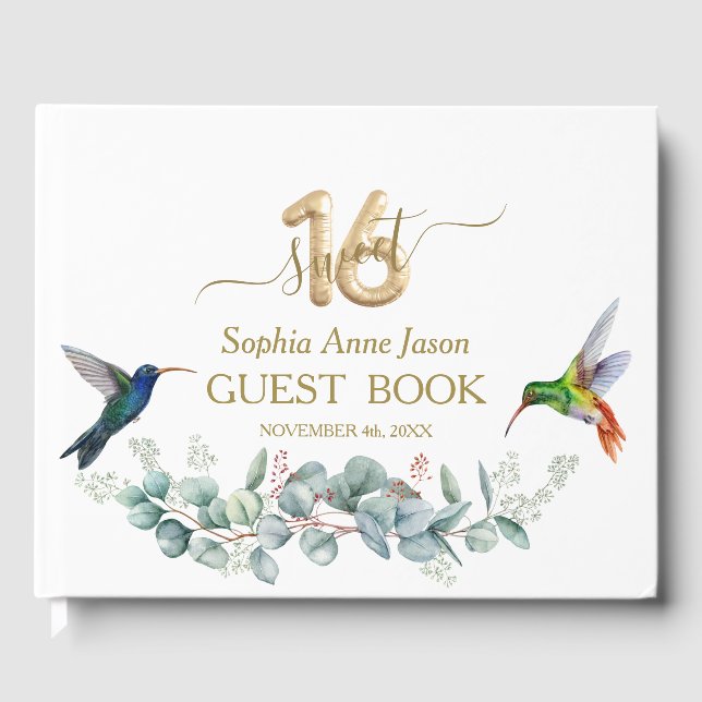 Livro De Visitas Hibiscus Rosa Pássaros-do-mar Dourados Doce 16 Ani (Frente)