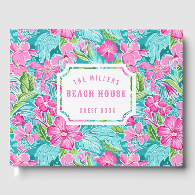 Livro De Visitas Hibiscus Tropical Preppy | Beach House (Frente)