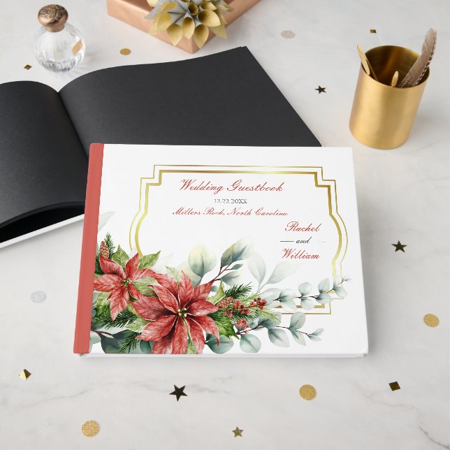 Livro De Visitas Holiday Poinsettia Wedding Guestbook (Frente aberta)