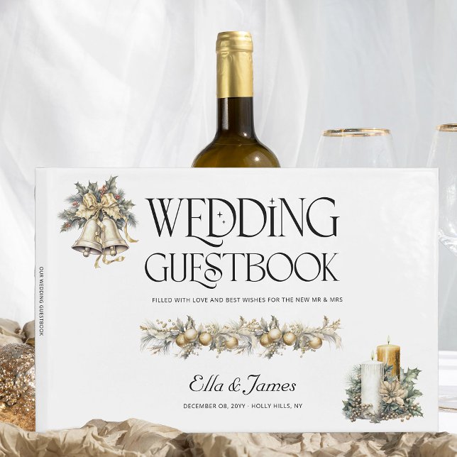 Livro De Visitas Holly Bells e Velas de Casamento de Natal (Wedding Guest Book from the Holly Bells Wedding Collection by Darling and May)