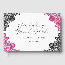 Livro De Visitas Hot Pink and Black Floral Lace Wedding