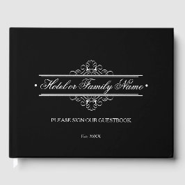 Livro De Visitas Hotel Ou Família Personalizada Preto Elegante