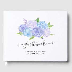 Livro De Visitas Hydrangea Blue e Light Lavanda Weding Guest Bo