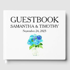 Livro De Visitas Hydrangea Blue Elegant Watercolor Casamento Floral