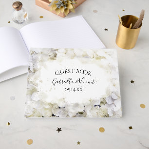 Livro De Visitas Hydrangea Branca Flores Aquarela Casamento