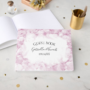 Livro De Visitas Hydrangea Flores Rosa Pálidas Casamento de Aquarel