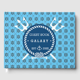 Livro De Visitas Ícone de Âncora Náutica e Barco Azul de Turquesa d