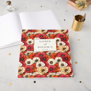 Livro De Visitas Ilustração Alegre de Papoula Floral Vermelha