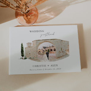 Livro De Visitas Ilustração de Local de Casamento em Aquarela Elega