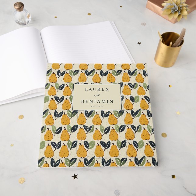 Livro De Visitas Ilustração de Pera de Creme Alegre (Frente aberta)