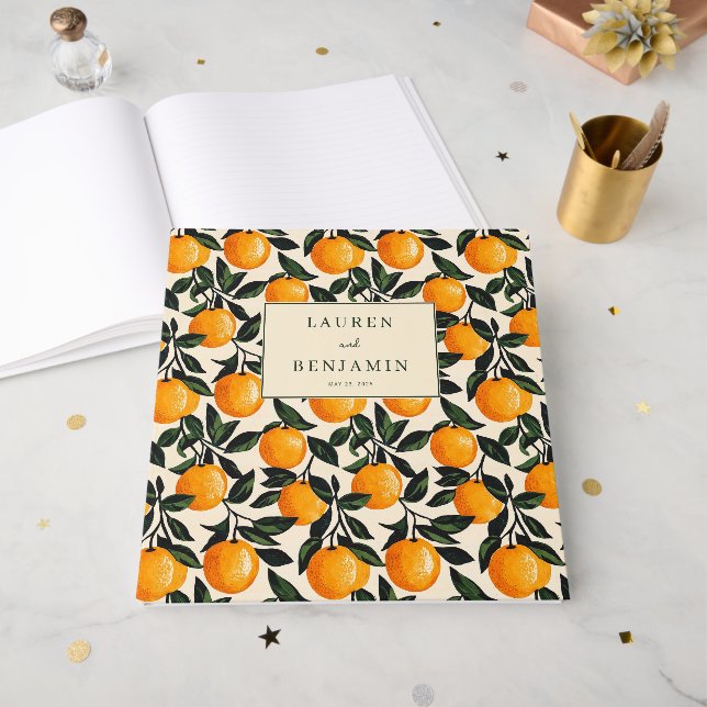 Livro De Visitas Ilustração Digital Laranja Alegre (Frente aberta)