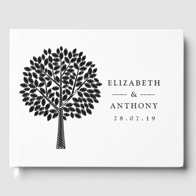 Livro De Visitas Ilustração Simples de Árvore Casamento (Frente)