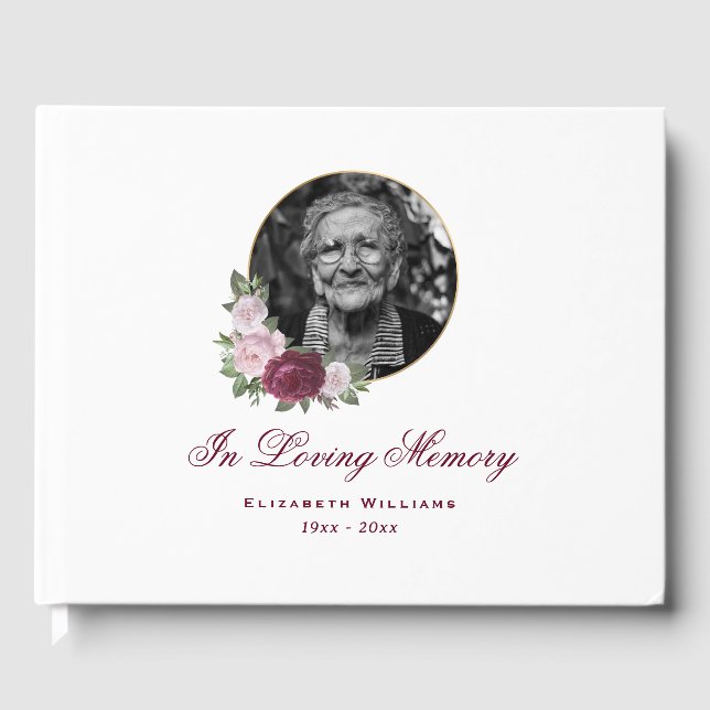 Livro De Visitas Imagem Funeral Dourada Rosa Rosa Elegante (Frente)
