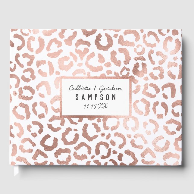 Livro De Visitas Impressão Animal Leopard Cheetah, Rosa Chic (Frente)