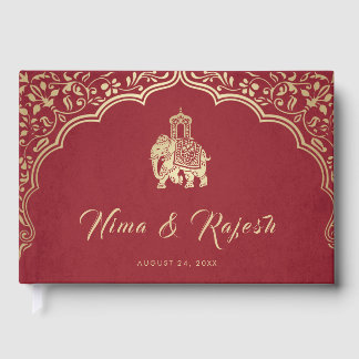 Livro De Visitas Indian Wedding Invitation, Red, Gold, Ganesha