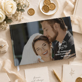 Livro De Visitas Iniciais de Monograma Elegante Foto de Casamento M