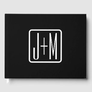 Livro De Visitas Iniciais Monogramadas Modernas Preto e Branco