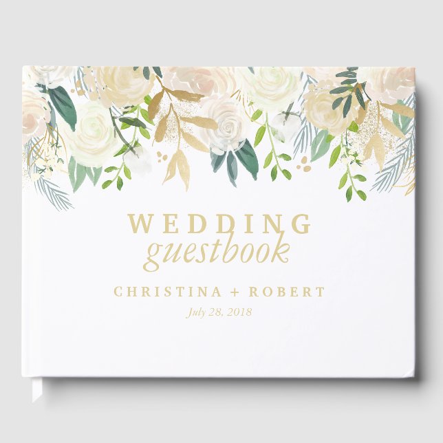 Livro De Visitas Ivory Floral Casamento personalizado (Frente)
