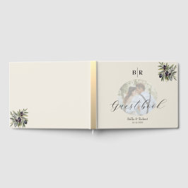 Livro De Visitas Ivory Olive Photo Monogram Wedding