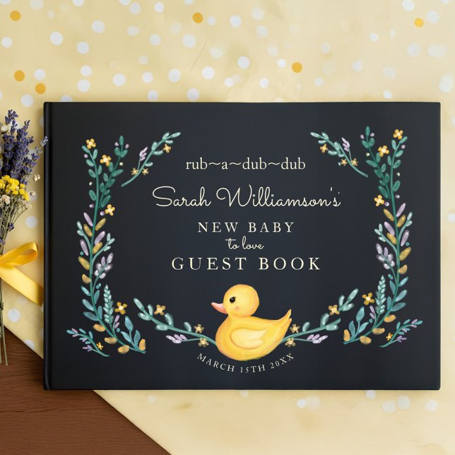 Livro De Visitas Jardim Floral Ducky, Borracha Amarela Rub-A-Dub (Rub-A-Dub-Dub Yellow Rubber Ducky Floral Garden Guest Book)