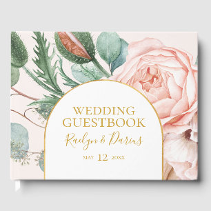 Livro De Visitas Jardim Floral Elegante Blush   Pastel Wedding