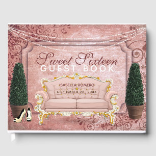 Livro De Visitas Jardim Tópico Dourado rosa Doce Dezesseis Anivers
