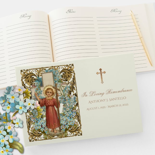 Livro De Visitas Jesus Blue Floral Memorial Jesus Funeral (Criador carregado)