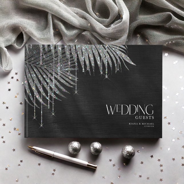 Livro De Visitas Jewel Palm Leaf Wedding Silver ID830 (Criador carregado)