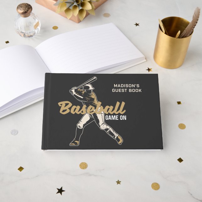 Livro De Visitas Jogador Baseball de Nome e Texto Personalizado (Frente aberta)