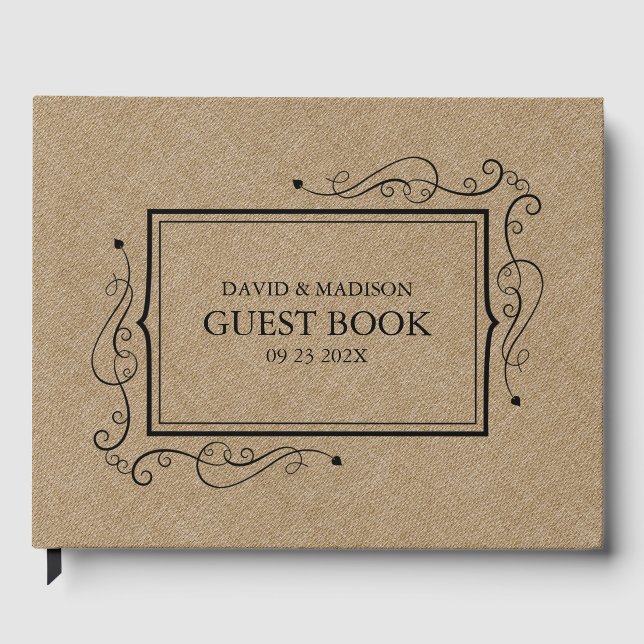 Livro De Visitas Khaki Faux Linen Black Frame Guest Book (Frente)