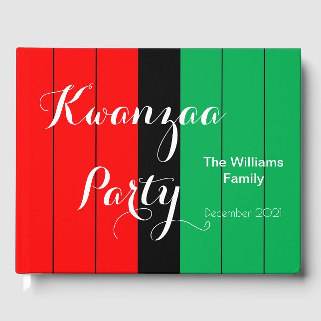 Livro De Visitas Kwanzaa Red Black Green Kinara Padrão Striped (Frente)