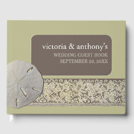 Livro De Visitas Lace de areia dólar, Casamento de praia de Vintage