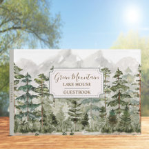 Lago Watercolor Green Forest Mountain Cabine