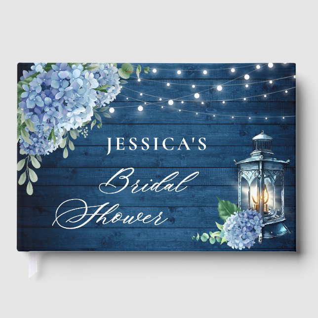 Livro De Visitas Lâmpada de Hidrangea Azul Casamento Naval em Madei (Frente)