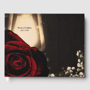 Livro De Visitas Lâmpada Rustic Glow Vermelha Rosas Florais Casamen