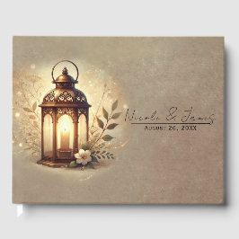 Livro De Visitas Lanterna de Bronze Brilhante Casamento Rústico Rom