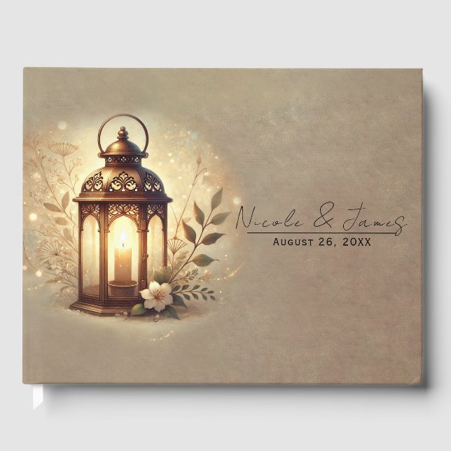 Livro De Visitas Lanterna de Bronze Brilhante Casamento Rústico Rom (Frente)