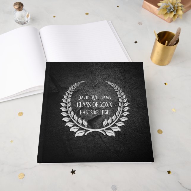 Livro De Visitas Laurel Graduação de Prata em Black Rock (Frente aberta)