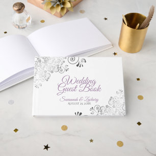 Livro De Visitas Lavender & Gray Frilly Filigree Elegant Wedding